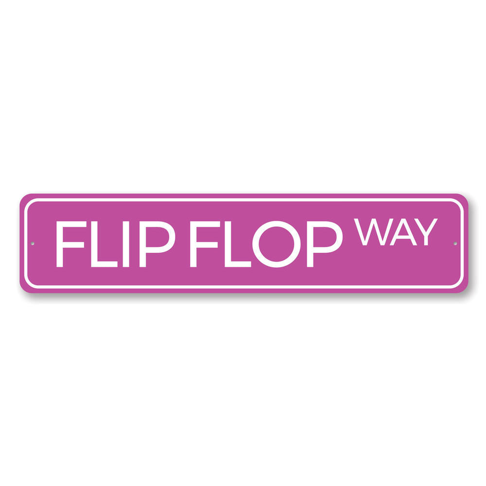 A colorful Flip Flop Way Sign made of aluminum, featuring a beach-themed design perfect for coastal decor.