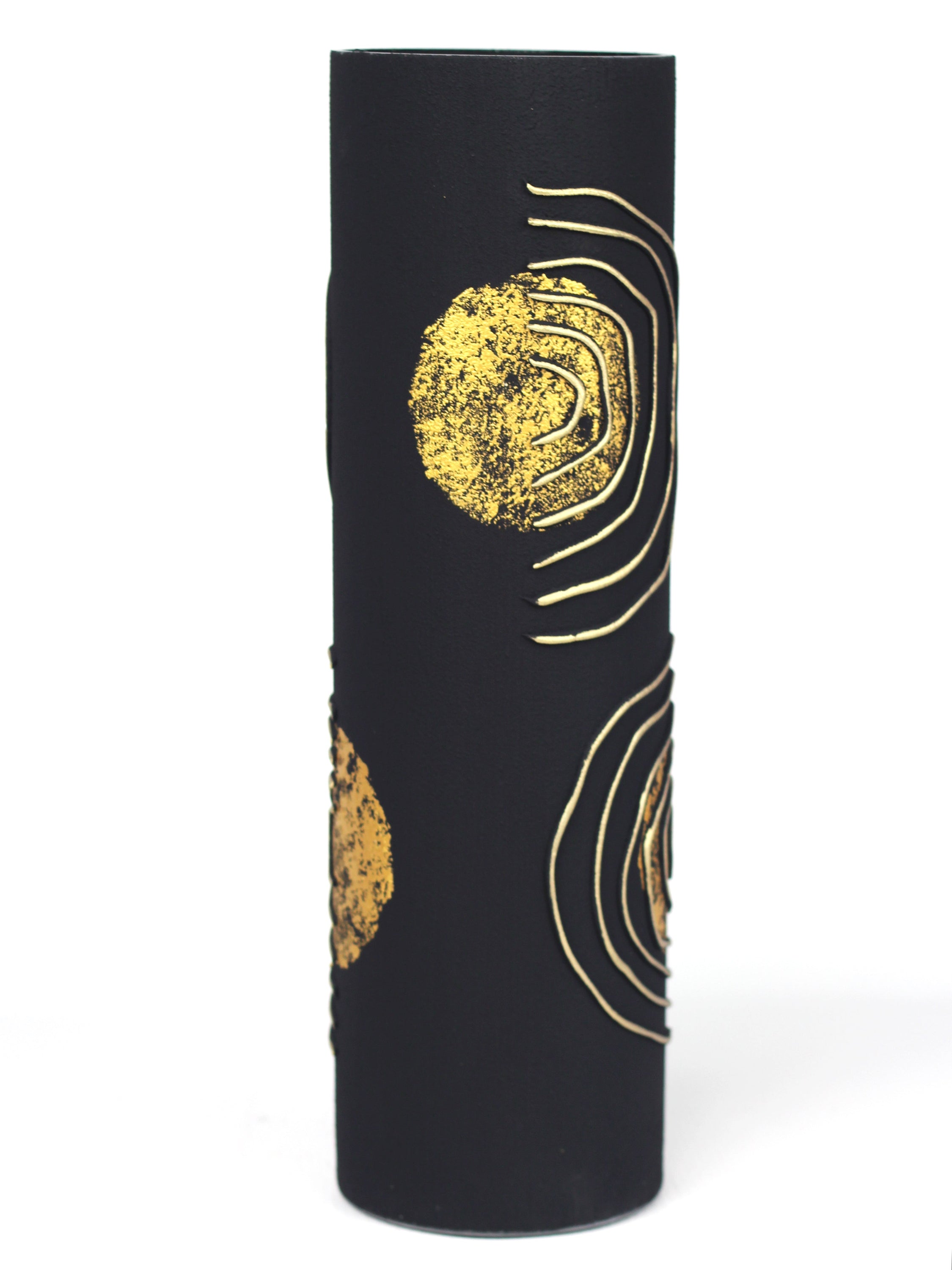 Elegant floor black art decorative glass vase, hand-painted with unique designs, showcasing high-quality craftsmanship.