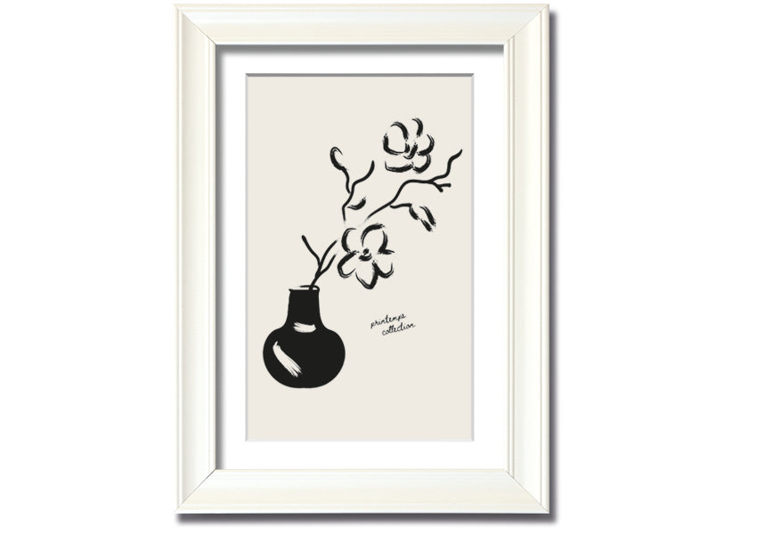 A beautifully framed print of a flower in a pot, showcasing vibrant colors and intricate details, ready to hang on a wall.