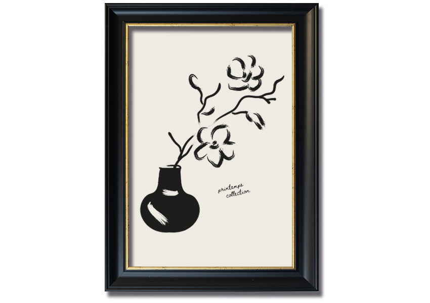 A beautifully framed print of a flower in a pot, showcasing vibrant colors and intricate details, ready to hang on a wall.