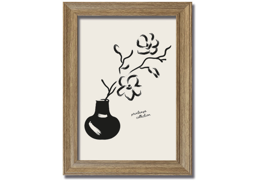 A beautifully framed print of a flower in a pot, showcasing vibrant colors and intricate details, ready to hang on a wall.