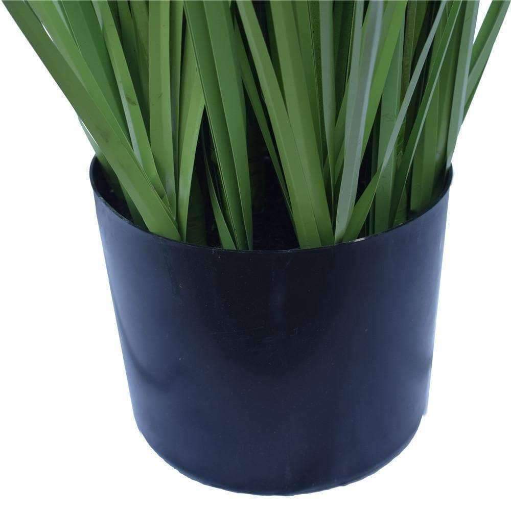 A tall 120cm artificial flowering native grass in a decorative pot, showcasing vibrant green blades and lifelike details, perfect for home decor.