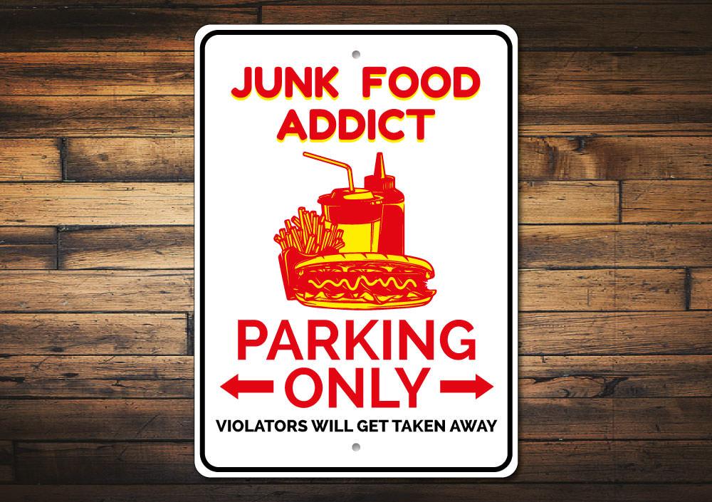 A vibrant Food Lover Parking Sign made of aluminum, featuring unique food-themed designs, perfect for personalizing parking spaces.