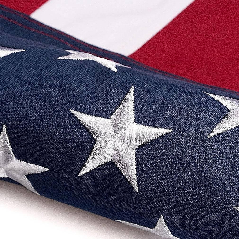 Folded Memorial Flag American US Cotton Flag, 5x9.5 FT, featuring embroidered stars and sewn stripes with brass grommets.