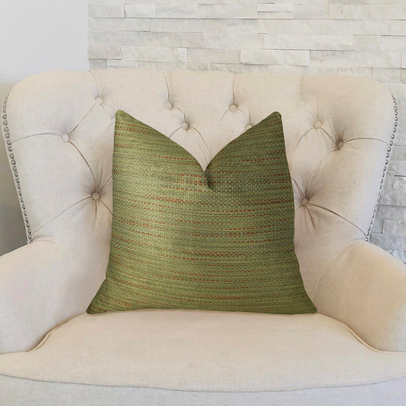 Forest Meadow Taupe Handmade Luxury Pillow featuring a striped pattern and invisible zipper, crafted from 100% polyester.