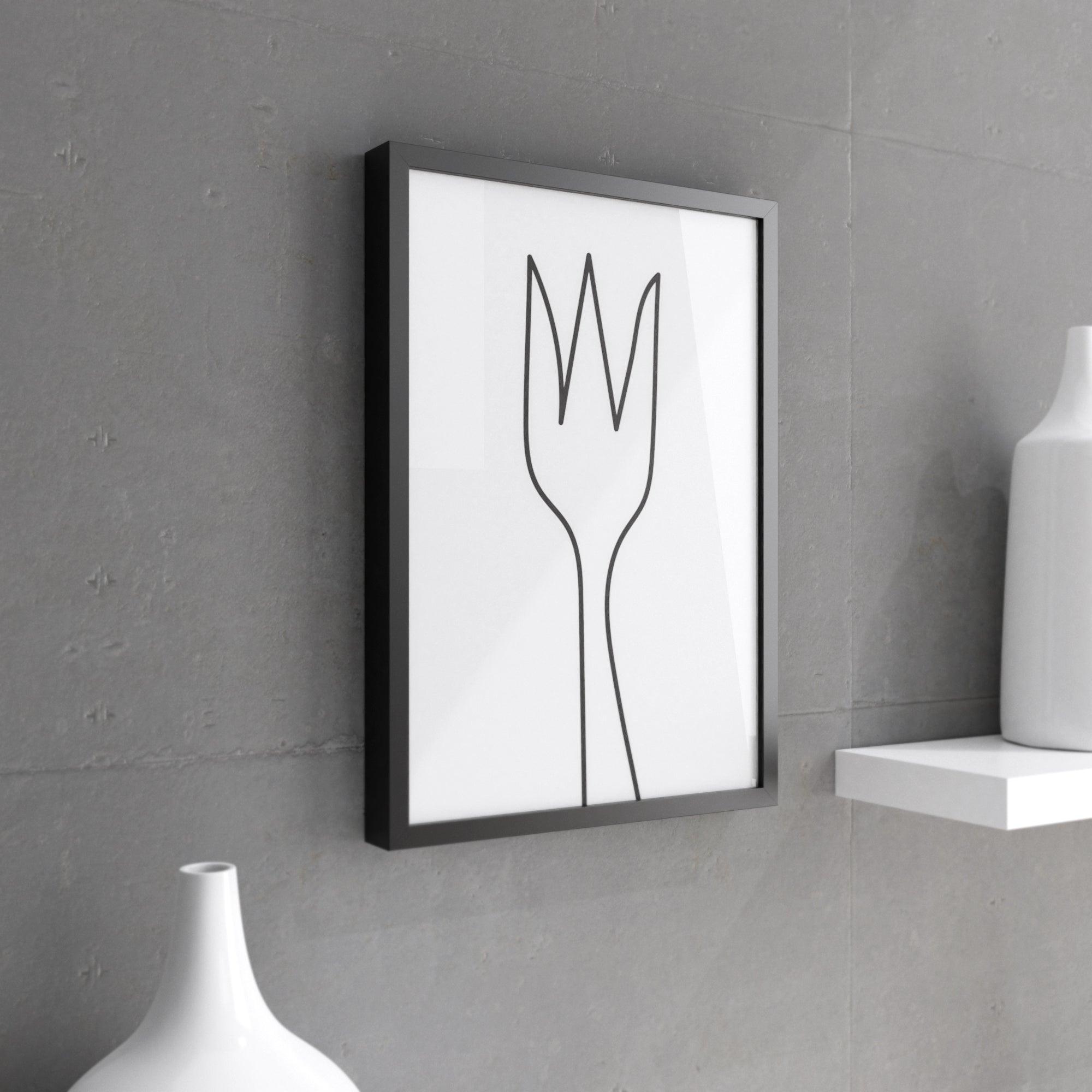 A stylish fork wall print designed for kitchen and dining room decor, featuring a creative illustration on premium paper.