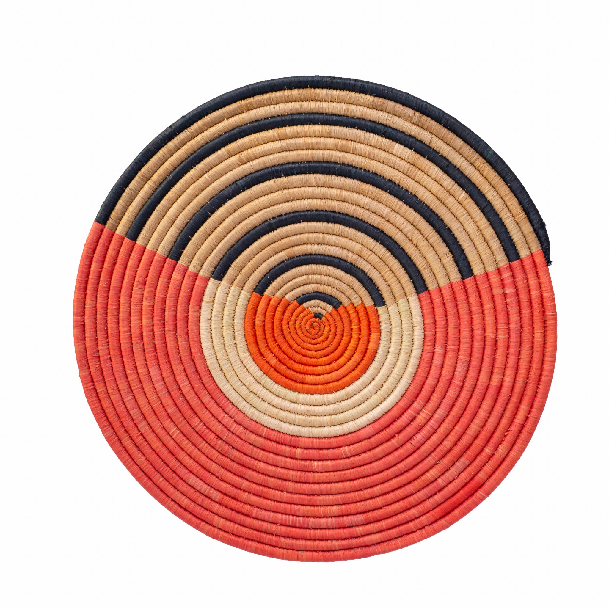 Forodhani Handcrafted Wall Disc/Placemat showcasing authentic African weaving design with vibrant colors and natural fibers.