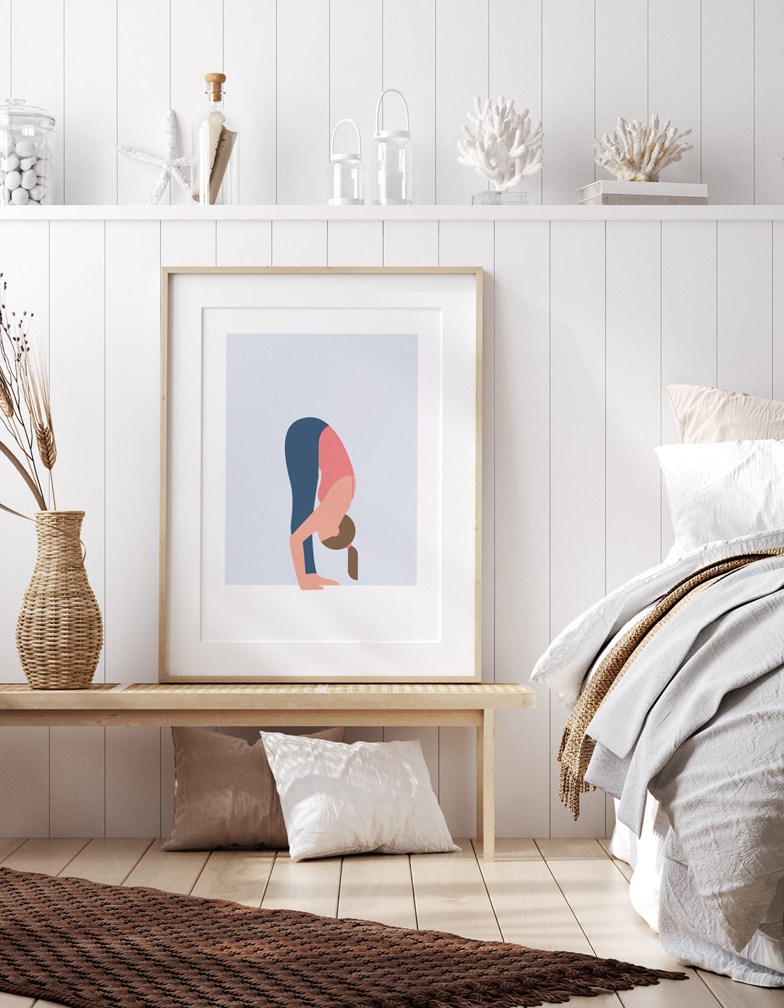 A person performing the Forward Fold yoga pose, bending forward with arms hanging down, showcasing flexibility and relaxation.