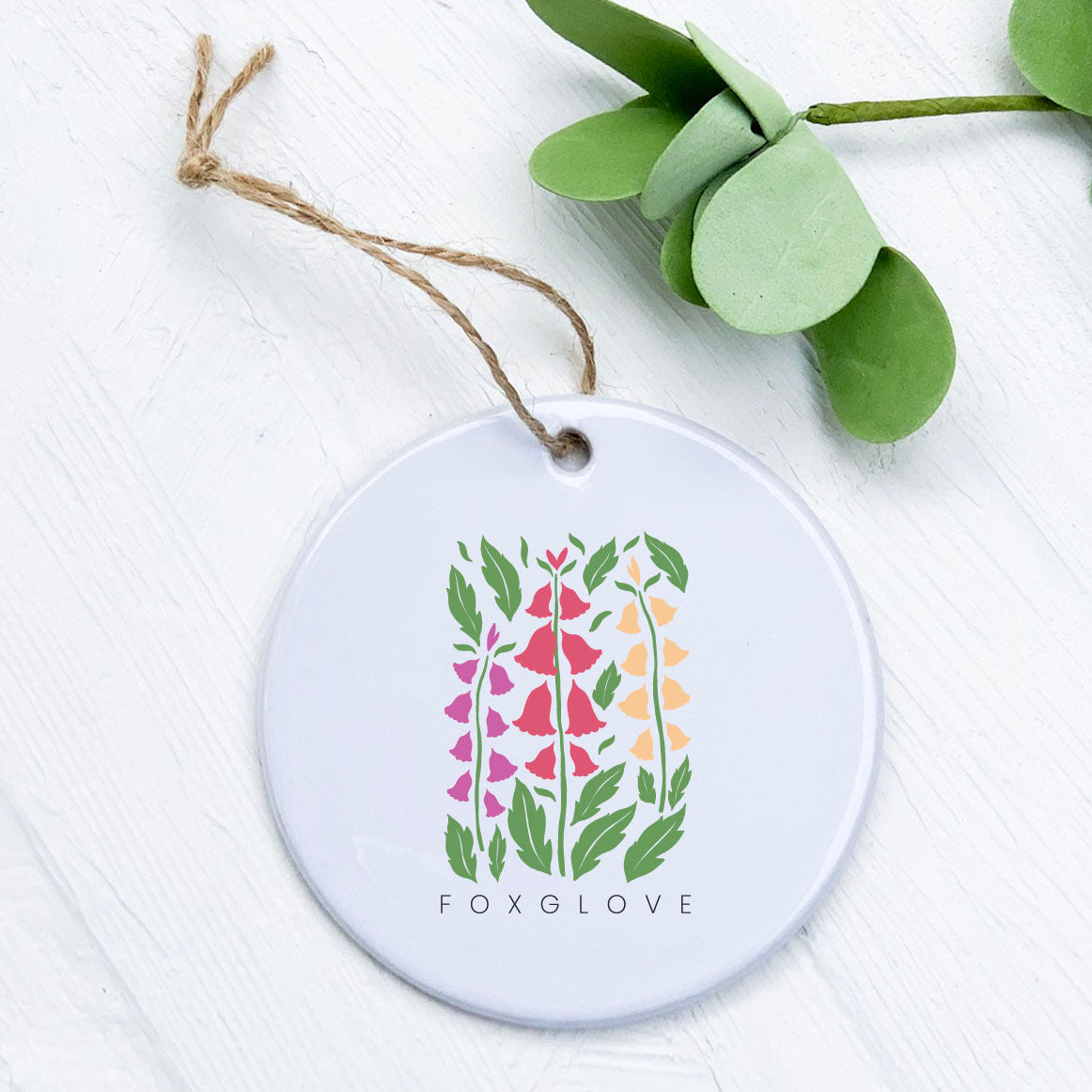 Foxglove Garden Edition porcelain ornament featuring vibrant design, smooth glossy finish, and 2.75-inch diameter.