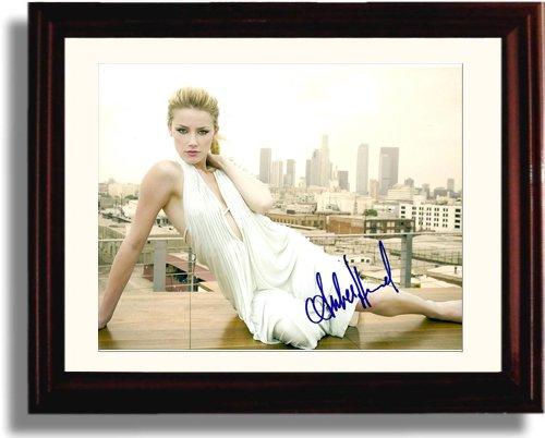 Framed 8x10 glossy print of Amber Heard with a printed signature, elegantly displayed.