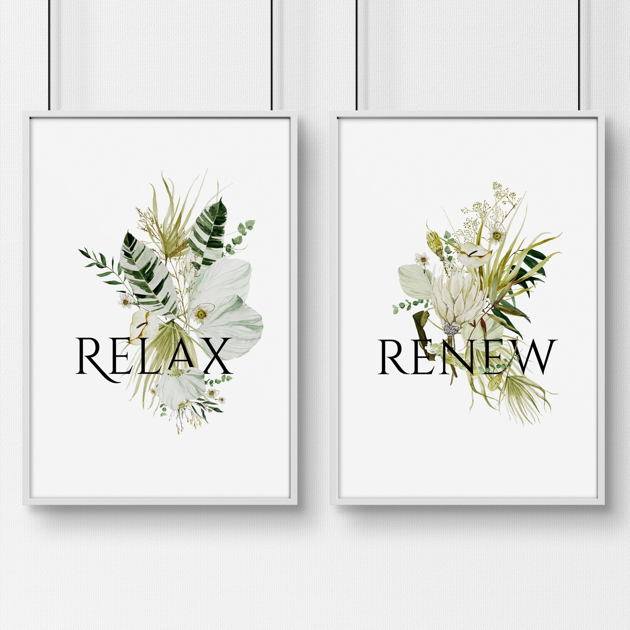 Set of 2 framed bathroom wall art featuring vibrant botanical prints in ready-to-hang frames, perfect for enhancing home decor.