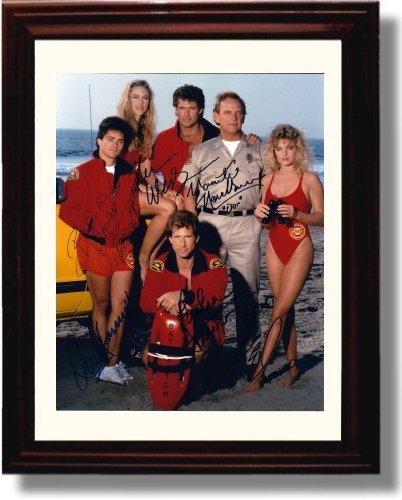 Framed glossy print of the Baywatch cast with printed signatures, perfect for fans and collectors.