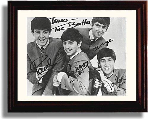 Framed 8x10 glossy print featuring the Beatles with printed signatures, ideal for music fans and collectors.