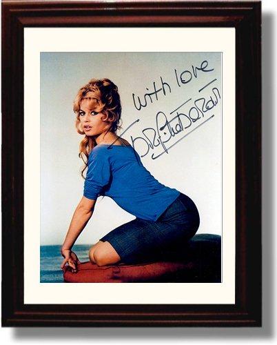 Framed 8x10 glossy print of Brigitte Bardot with a printed signature, perfect for collectors and fans.