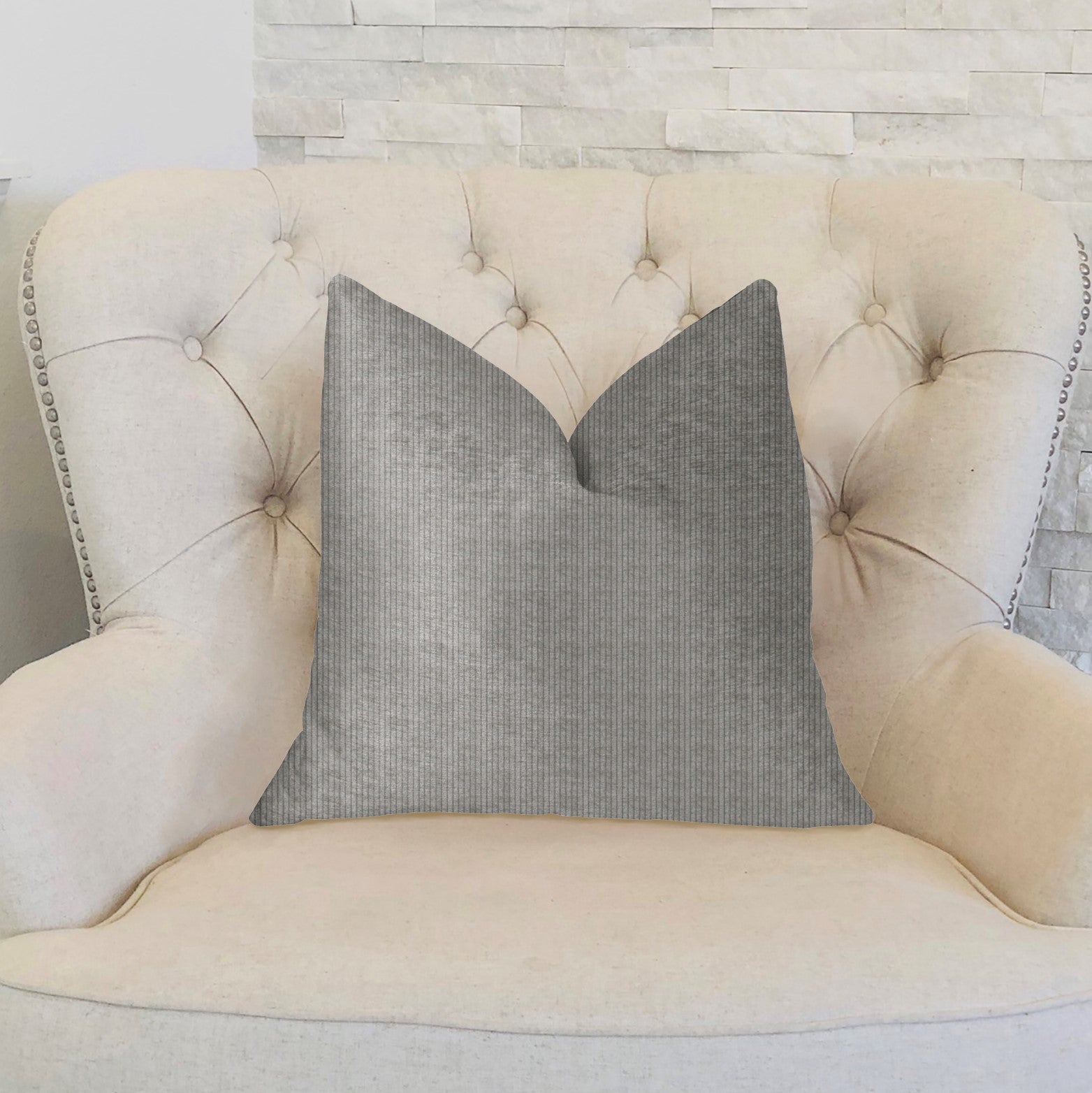 Fremont Gray and Silver Luxury Throw Pillow showcasing a textured pattern with an invisible zipper, handmade in the USA.