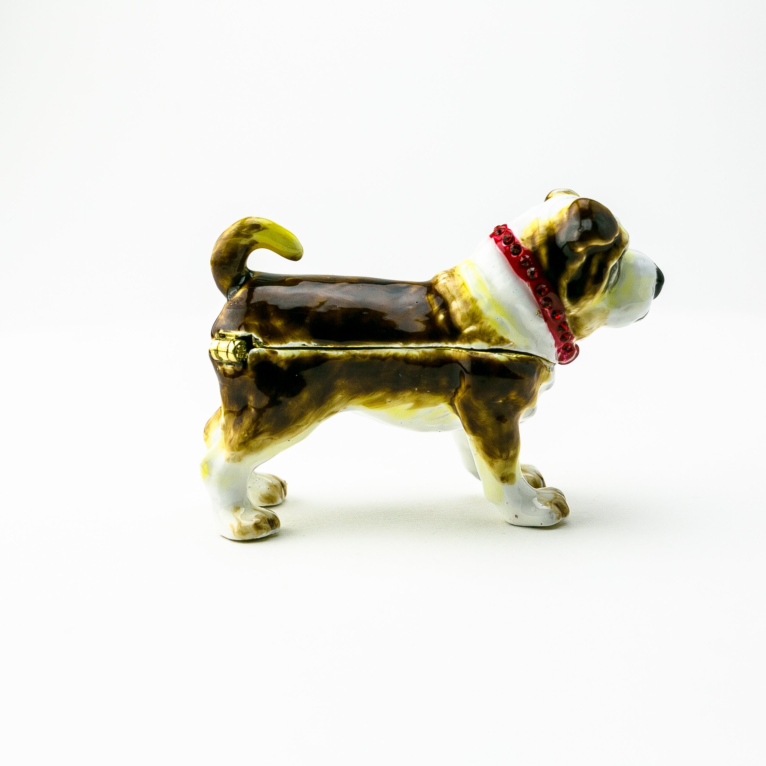 Handcrafted French Bulldog trinket box with Austrian crystals and 925 silver plating, elegantly designed for art lovers.