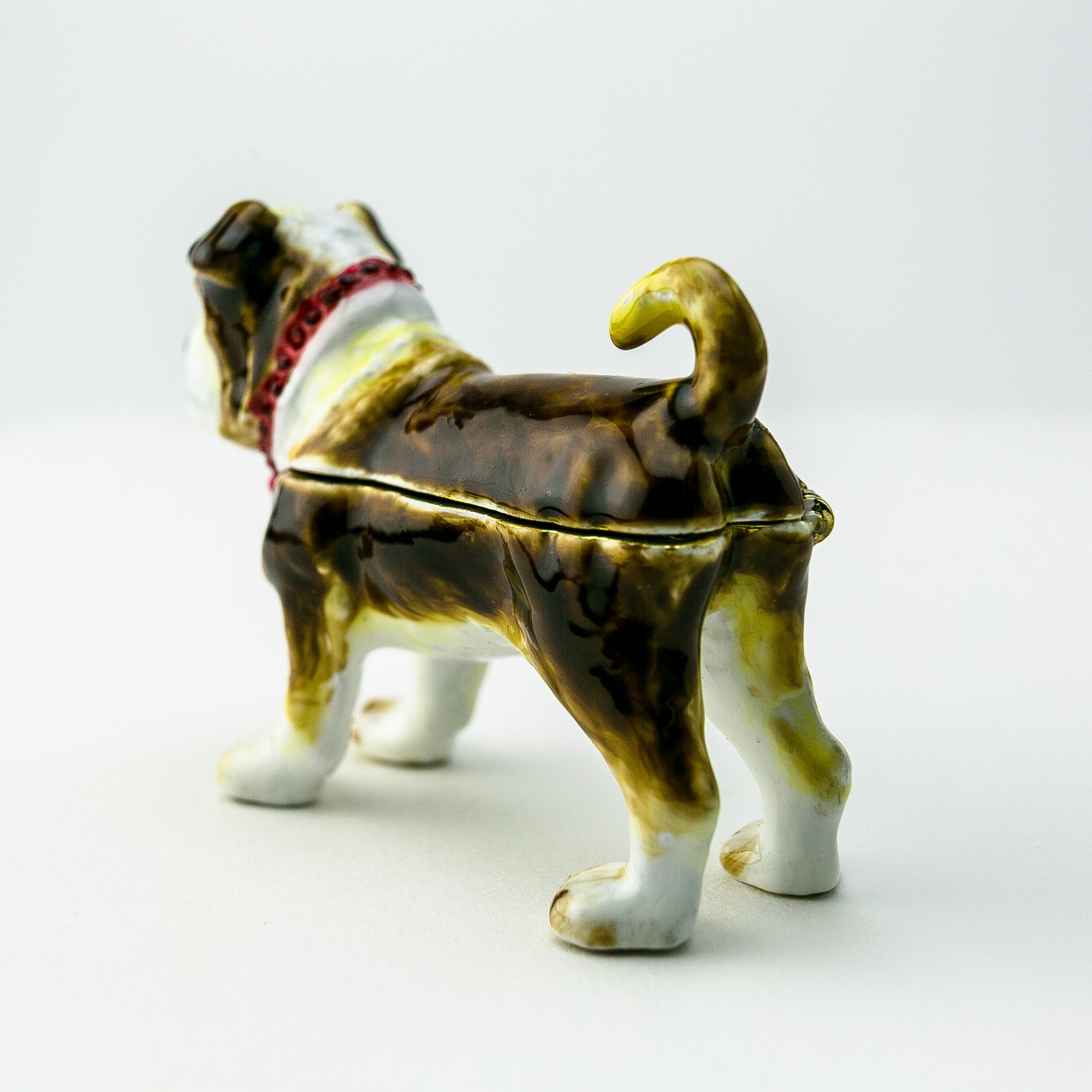Handcrafted French Bulldog trinket box with Austrian crystals and 925 silver plating, elegantly designed for art lovers.