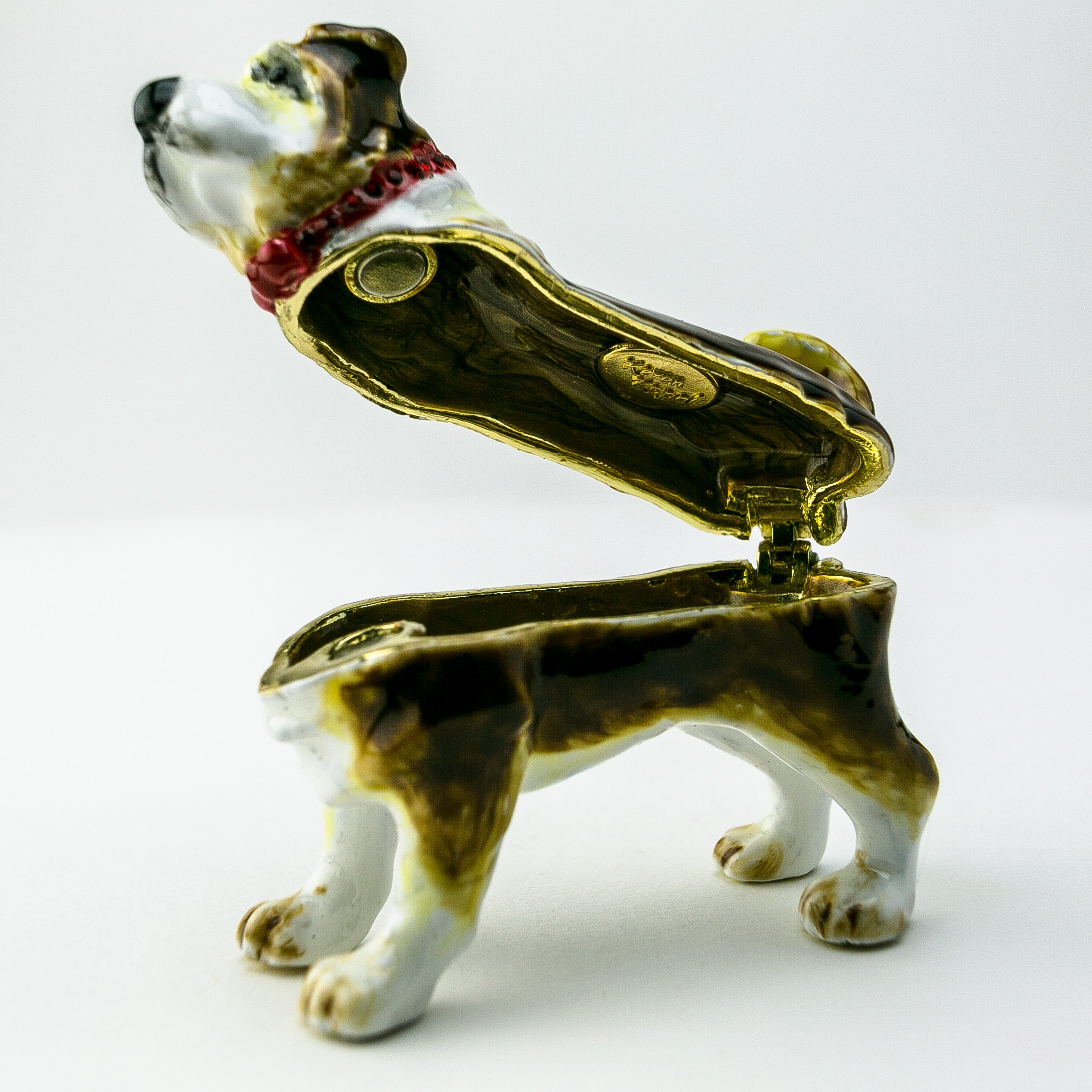 Handcrafted French Bulldog trinket box with Austrian crystals and 925 silver plating, elegantly designed for art lovers.
