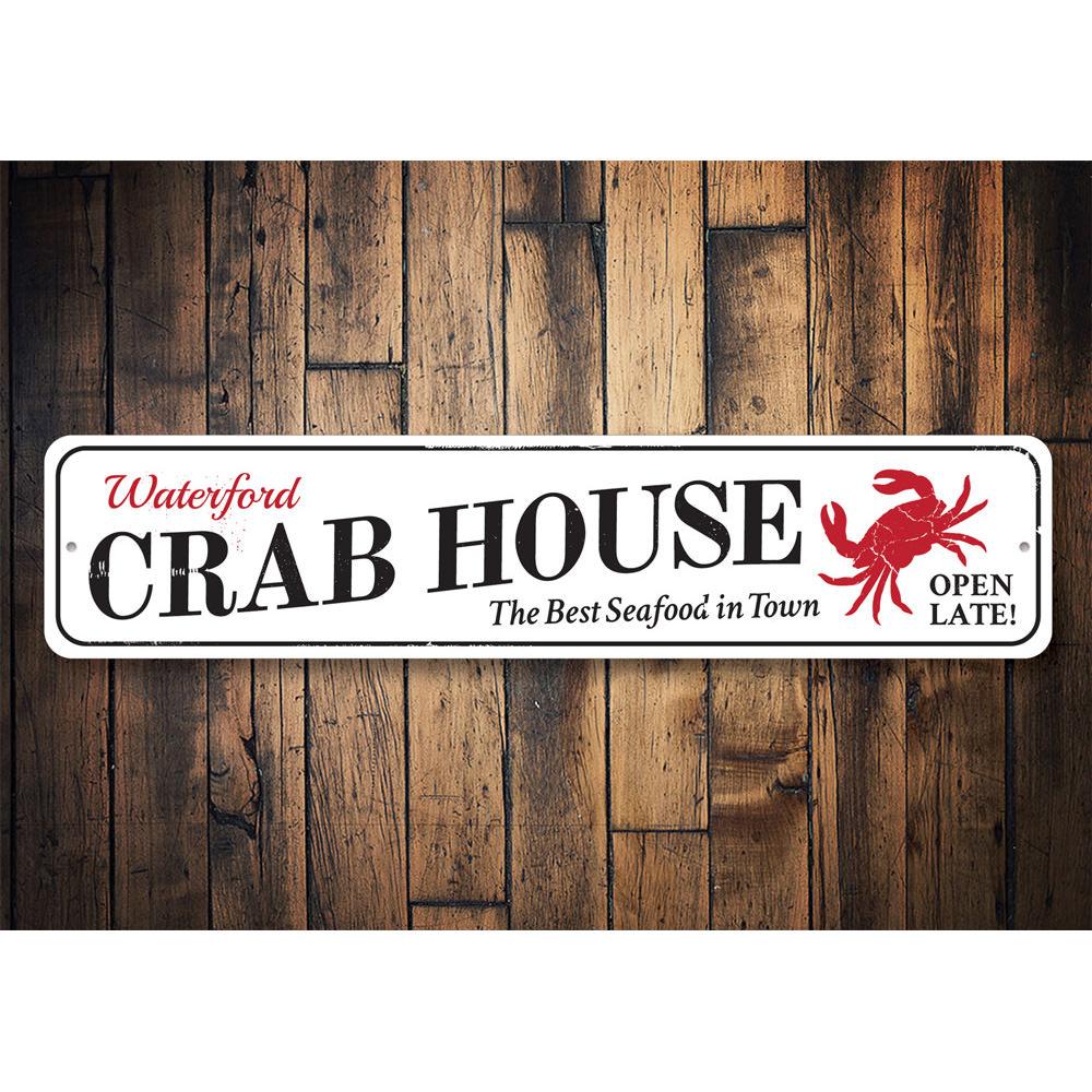 Fresh Crab House Sign made of durable aluminum, featuring a vibrant crab design, perfect for coastal decor.