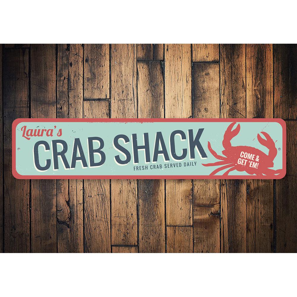 Fresh Crab Sign made of high-quality aluminum, featuring a vibrant crab design, perfect for beach-themed decor.