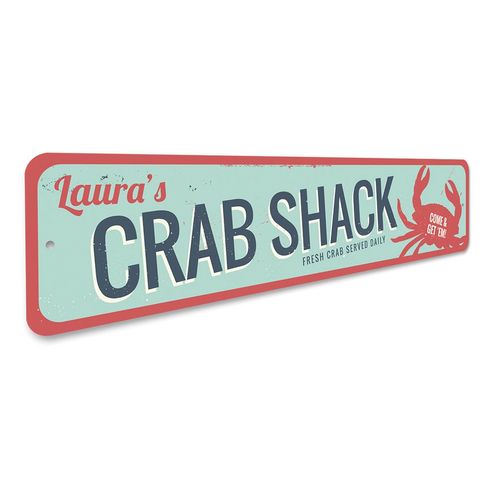 Fresh Crab Sign made of high-quality aluminum, featuring a vibrant crab design, perfect for beach-themed decor.