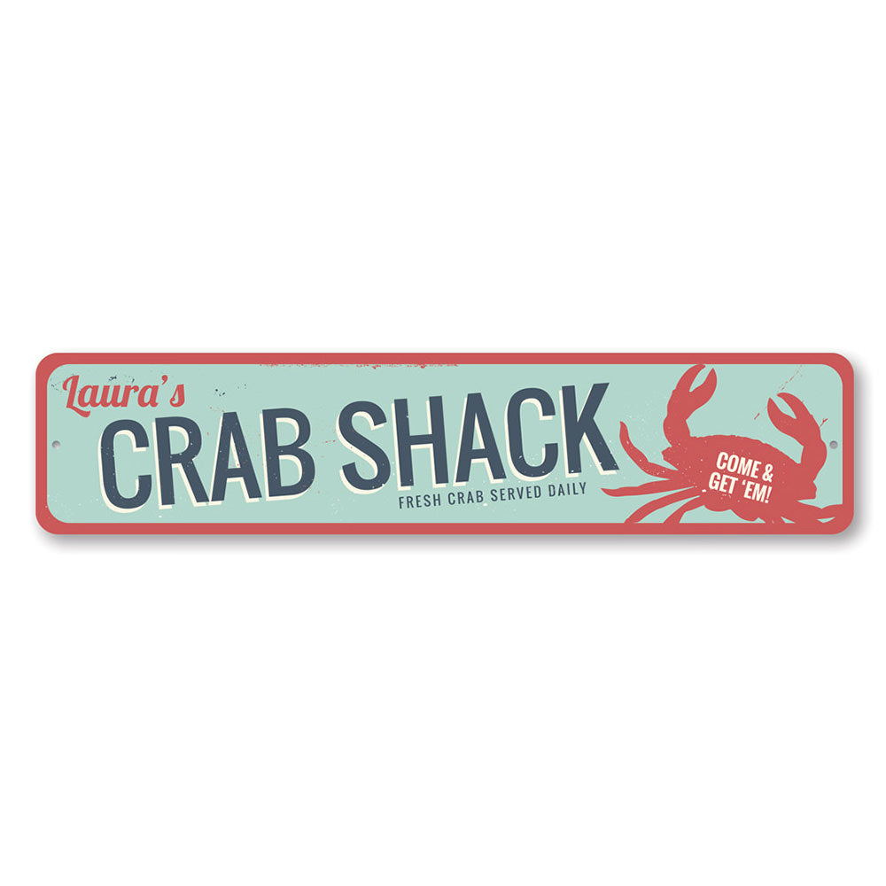 Fresh Crab Sign made of high-quality aluminum, featuring a vibrant crab design, perfect for beach-themed decor.