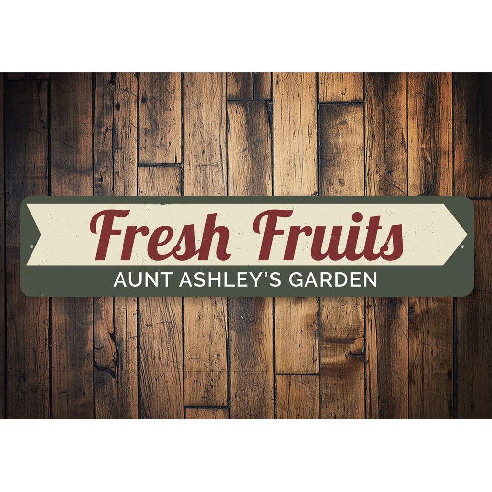 A vibrant Fresh Fruits Sign made of high-quality aluminum, featuring colorful fruit designs, perfect for kitchen or dining room decor.