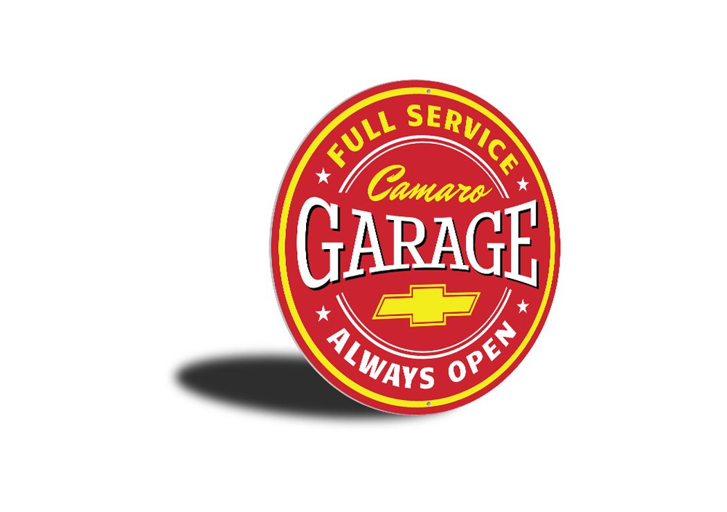Full Service Camaro Garage Sign made of high-quality aluminum, featuring a classic design perfect for car enthusiasts.
