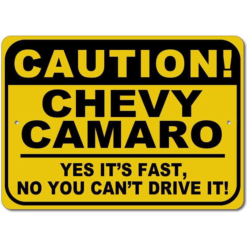 Funny Caution Sign featuring the text 'Yes It's Fast, No You Can't Drive It', designed for man caves and garages, made from durable aluminum.