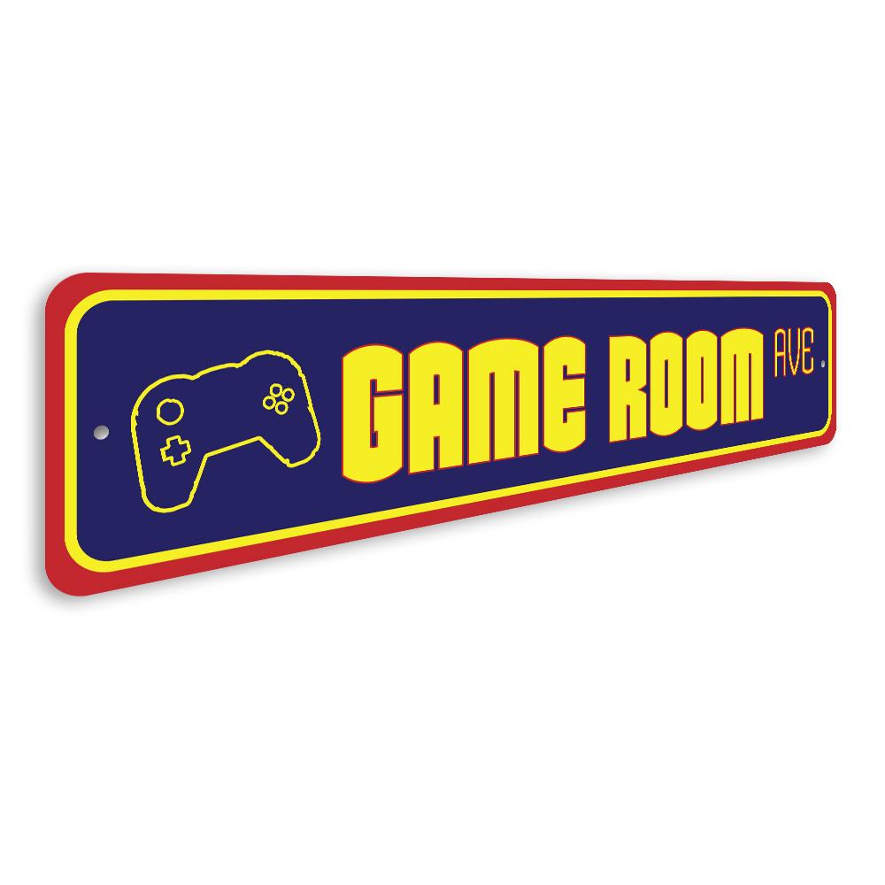 Customizable metal street sign for game room decor, featuring high-quality aluminum construction and pre-drilled holes for easy mounting.