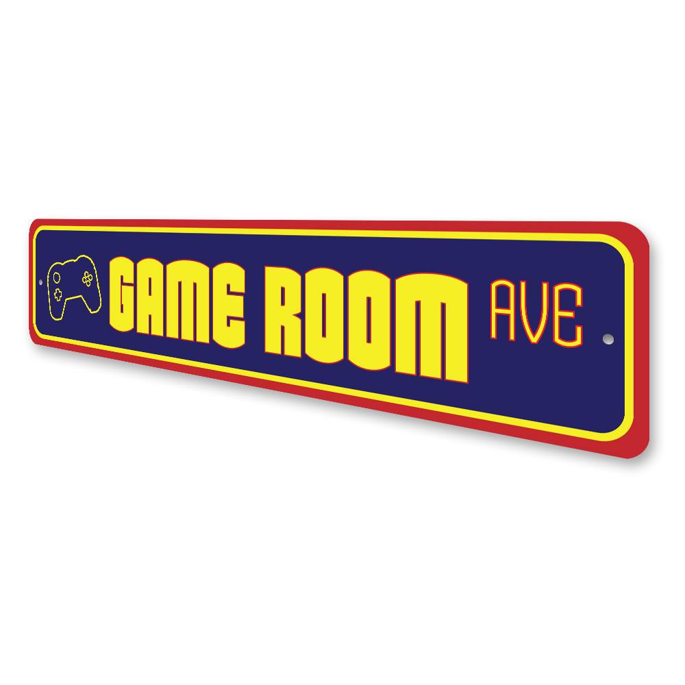 Customizable metal street sign for game room decor, featuring high-quality aluminum construction and pre-drilled holes for easy mounting.