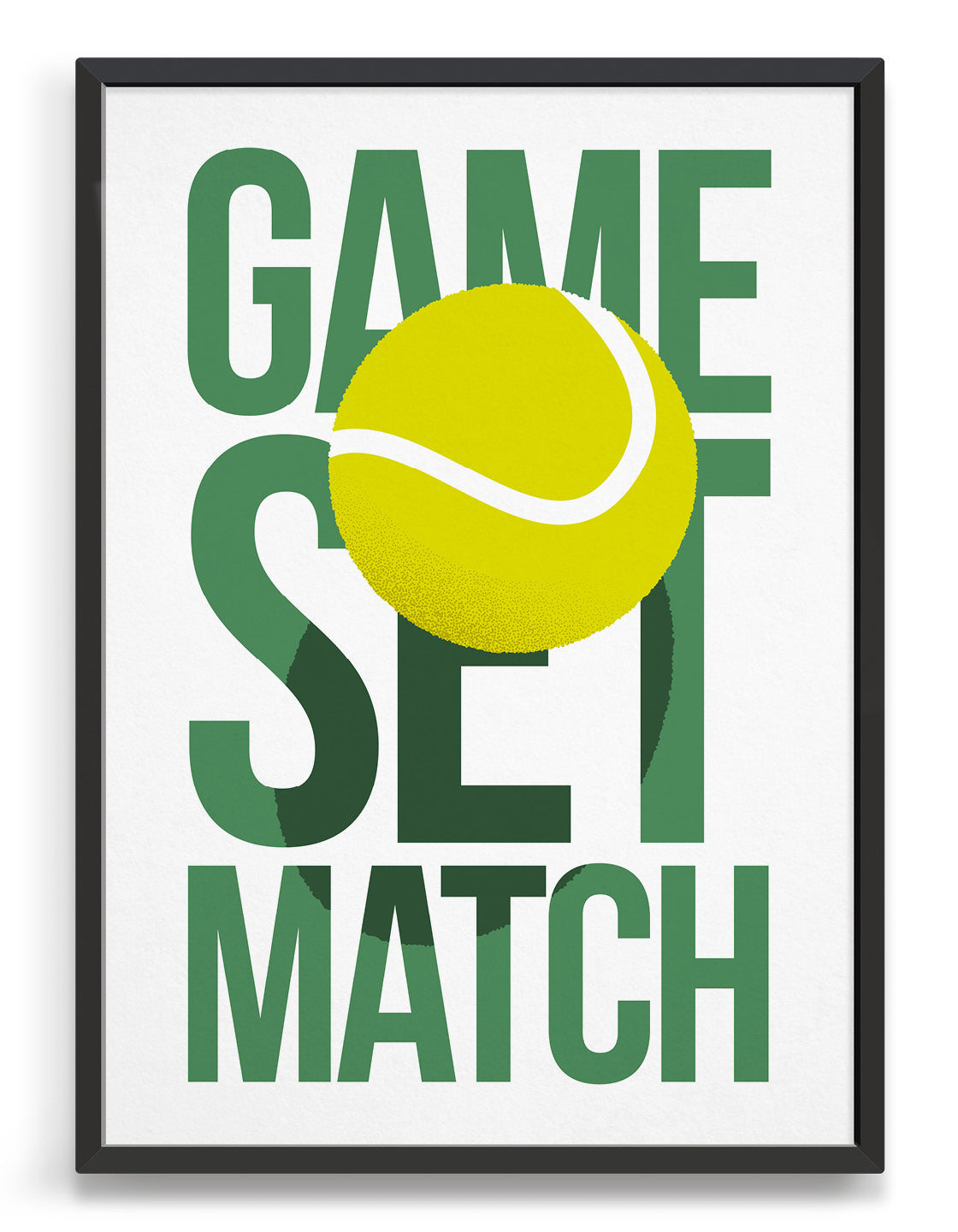 A vibrant tennis-themed wall art print featuring motivational typography, perfect for games room decor.