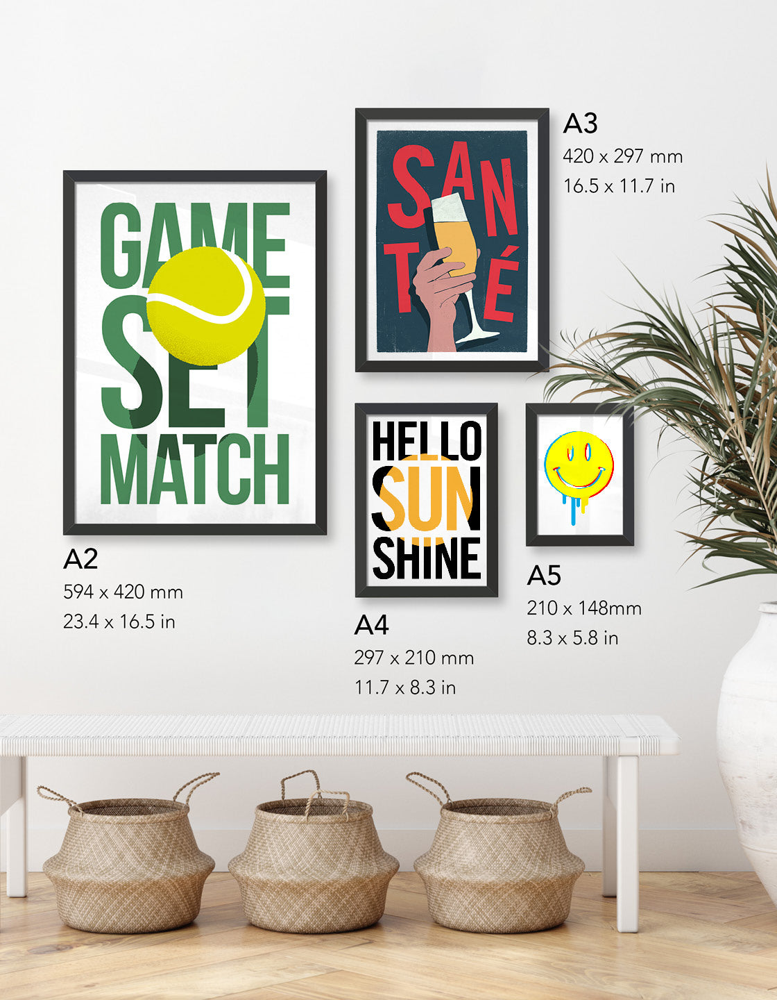 A vibrant tennis-themed wall art print featuring motivational typography, perfect for games room decor.