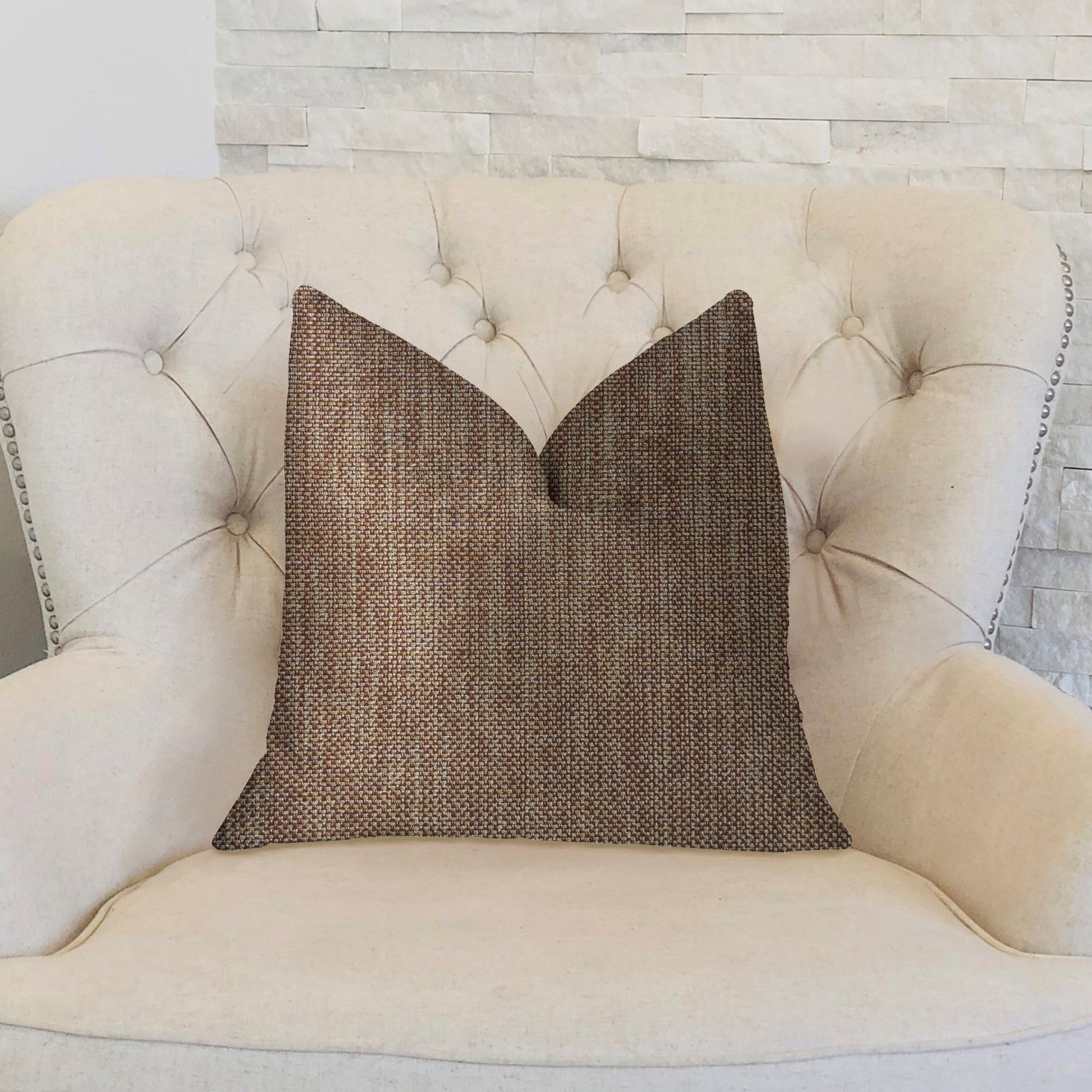 Ganache Gold Luxury Throw Pillow featuring a rich gold color and textured fabric, handmade in the USA with an invisible zipper.