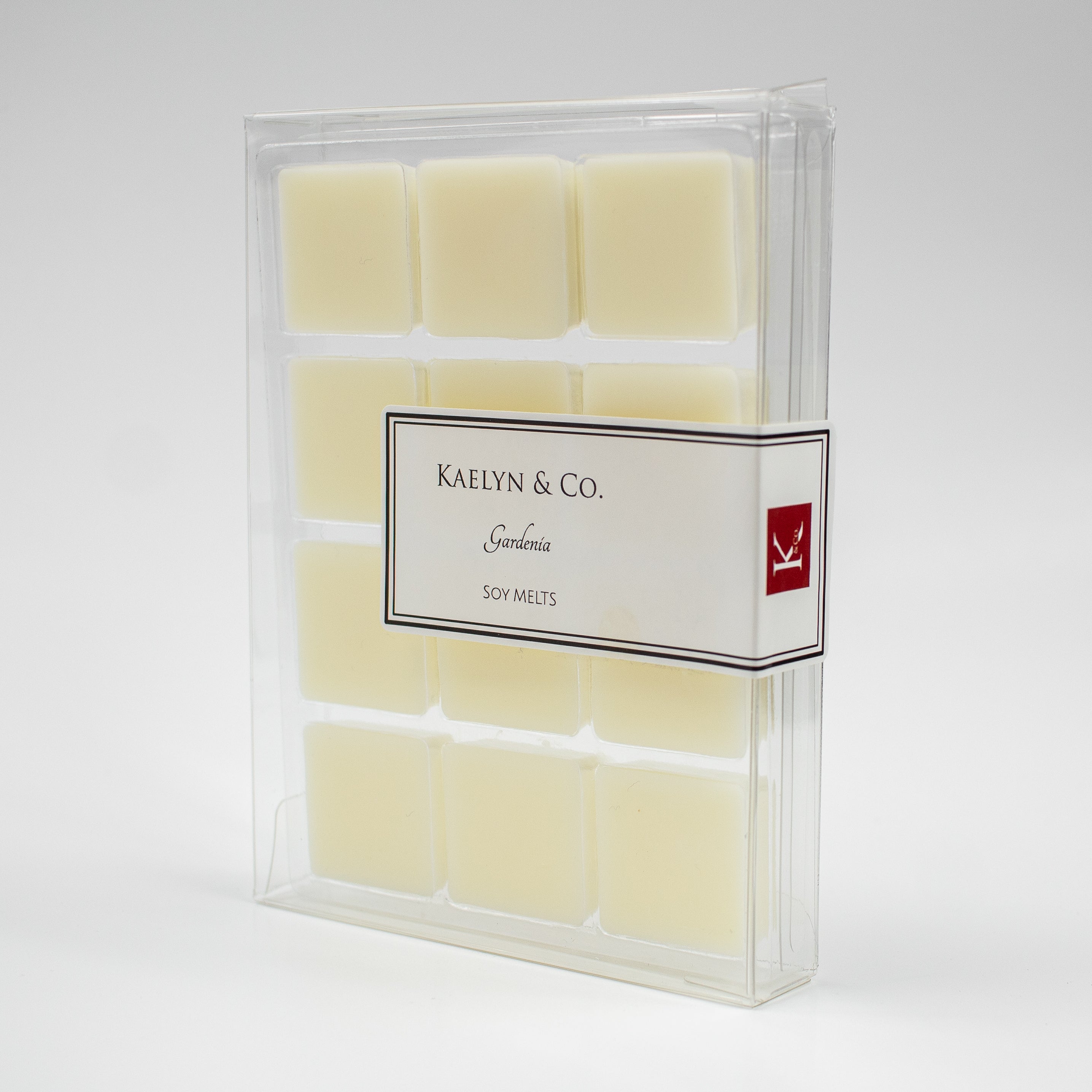 A pack of Gardenia Soy Wax Melts featuring twelve hand-poured cubes with a soft floral scent, perfect for home fragrance.