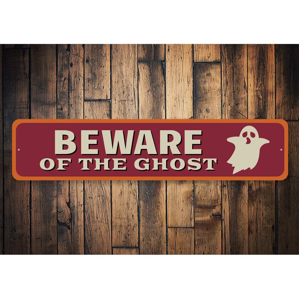 Ghost Halloween Sign made of aluminum, featuring spooky design for Halloween decor.