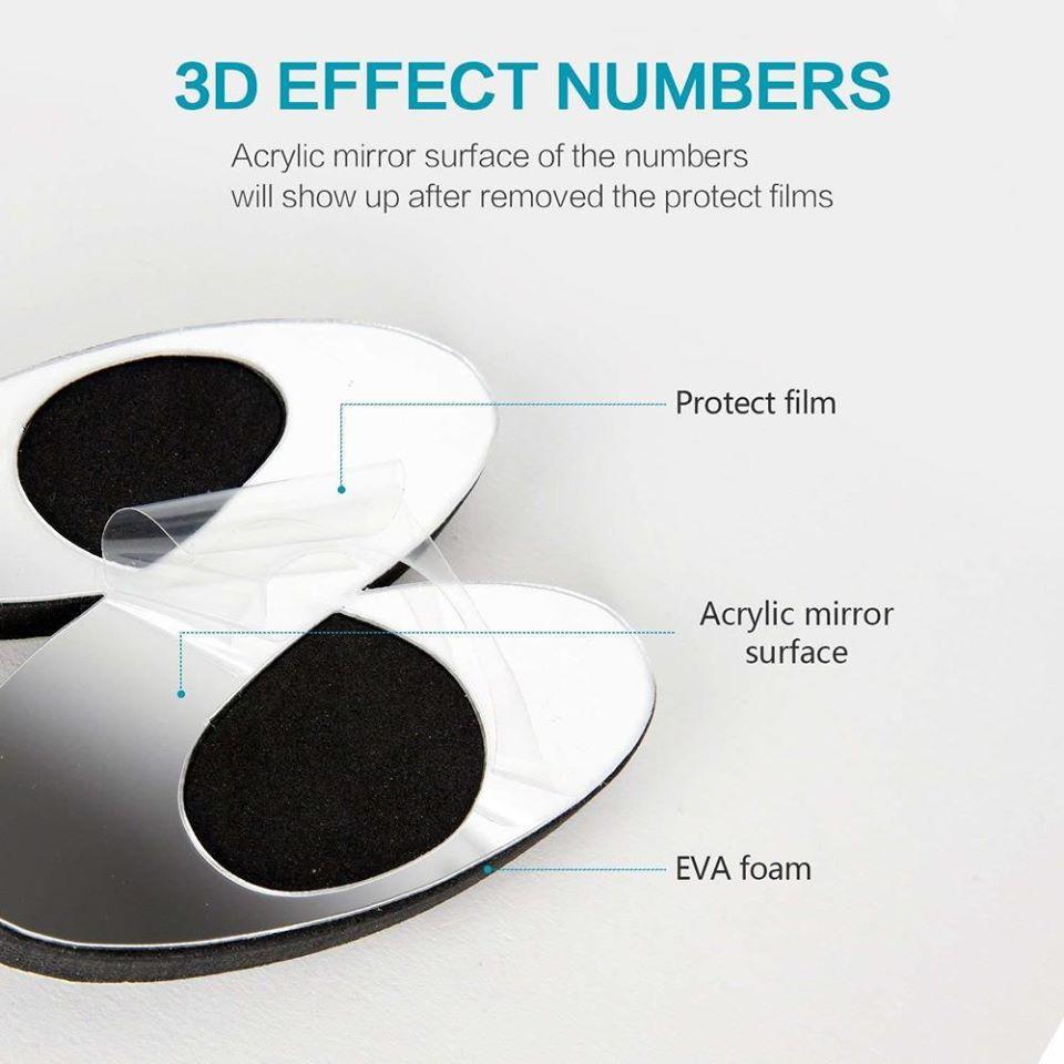 Giant 3D Clock measuring 120cm with a stylish acrylic mirror surface, perfect for home or office decoration.