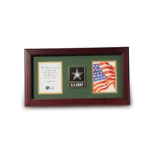 Go Army Medallion Double Picture Frame showcasing two 4x6 photos with Army green matting and gold trim.