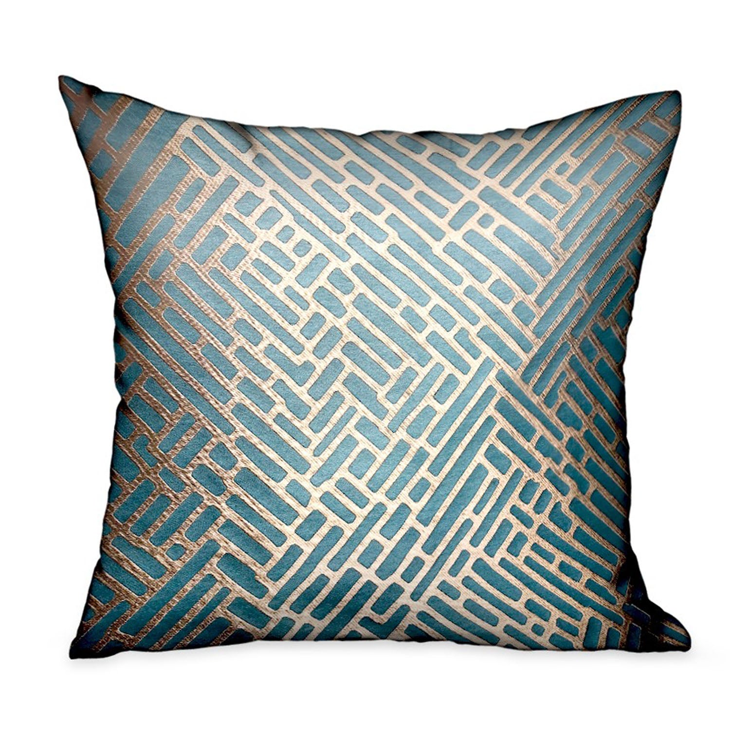 Golden Brick Blue Geometric Luxury Throw Pillow featuring a unique geometric pattern in blue, handcrafted with a luxurious fabric blend.