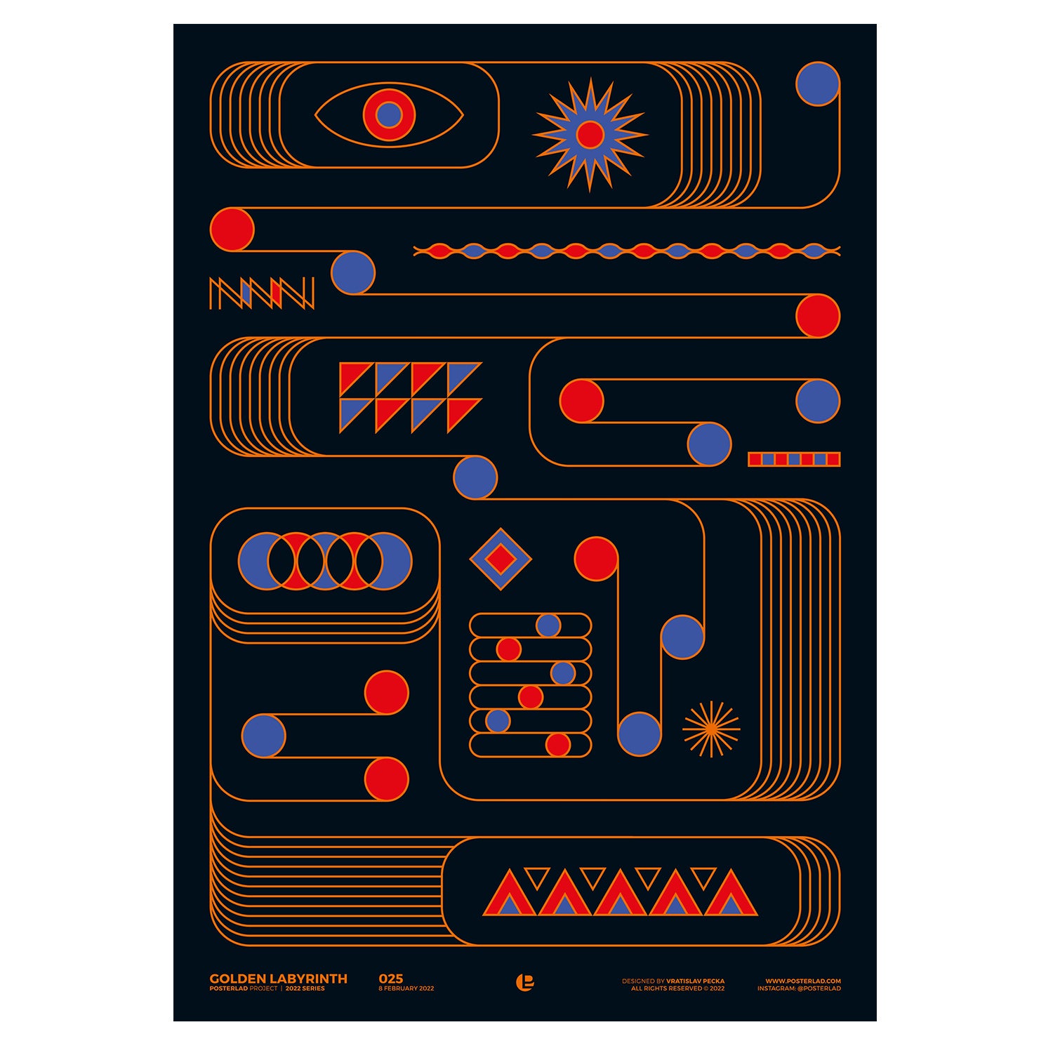 Golden Labyrinth poster featuring intricate patterns and vibrant colors on thick matte paper, perfect for home or office decor.