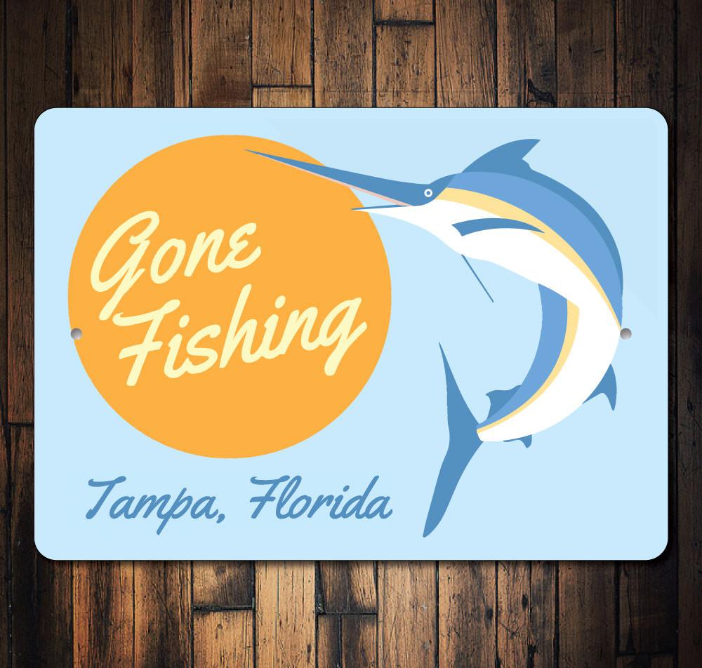 Fishing sign with marlin fish.