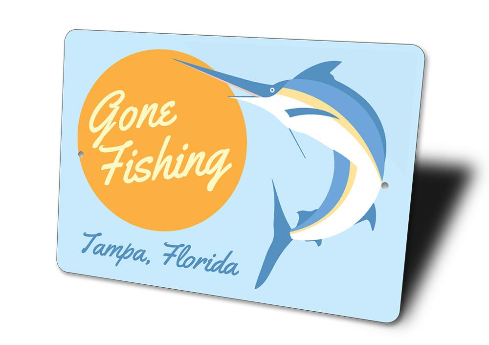 "Fishing sign with marlin illustration"