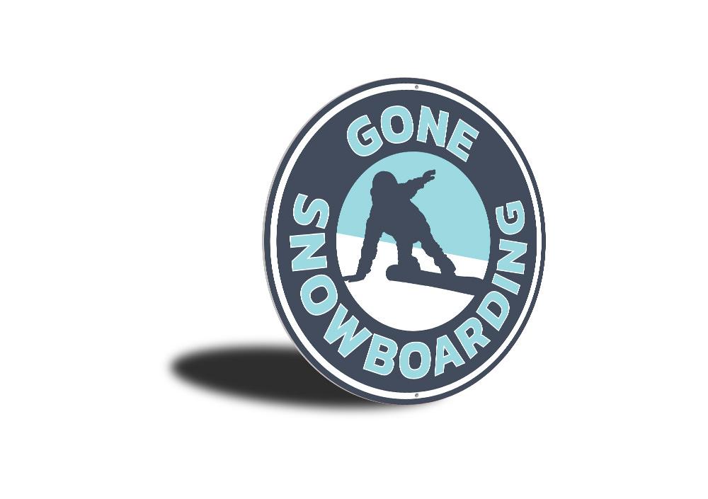Gone Snowboarding Circle Sign featuring a vibrant design, perfect for ski enthusiasts and home decor.