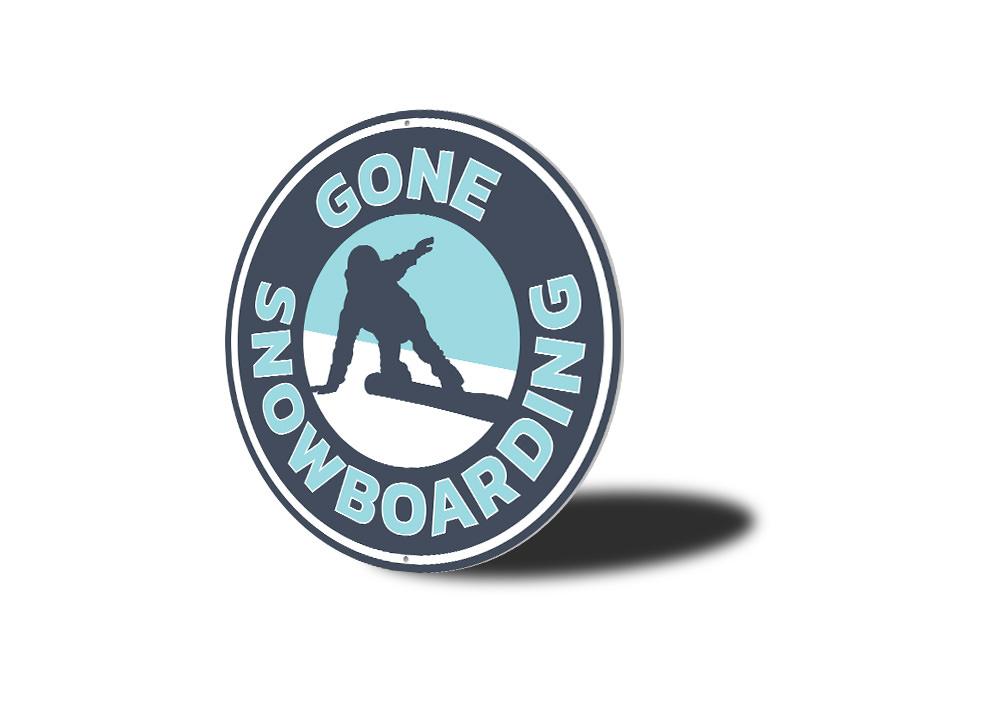 Gone Snowboarding Circle Sign featuring a vibrant design, perfect for ski enthusiasts and home decor.
