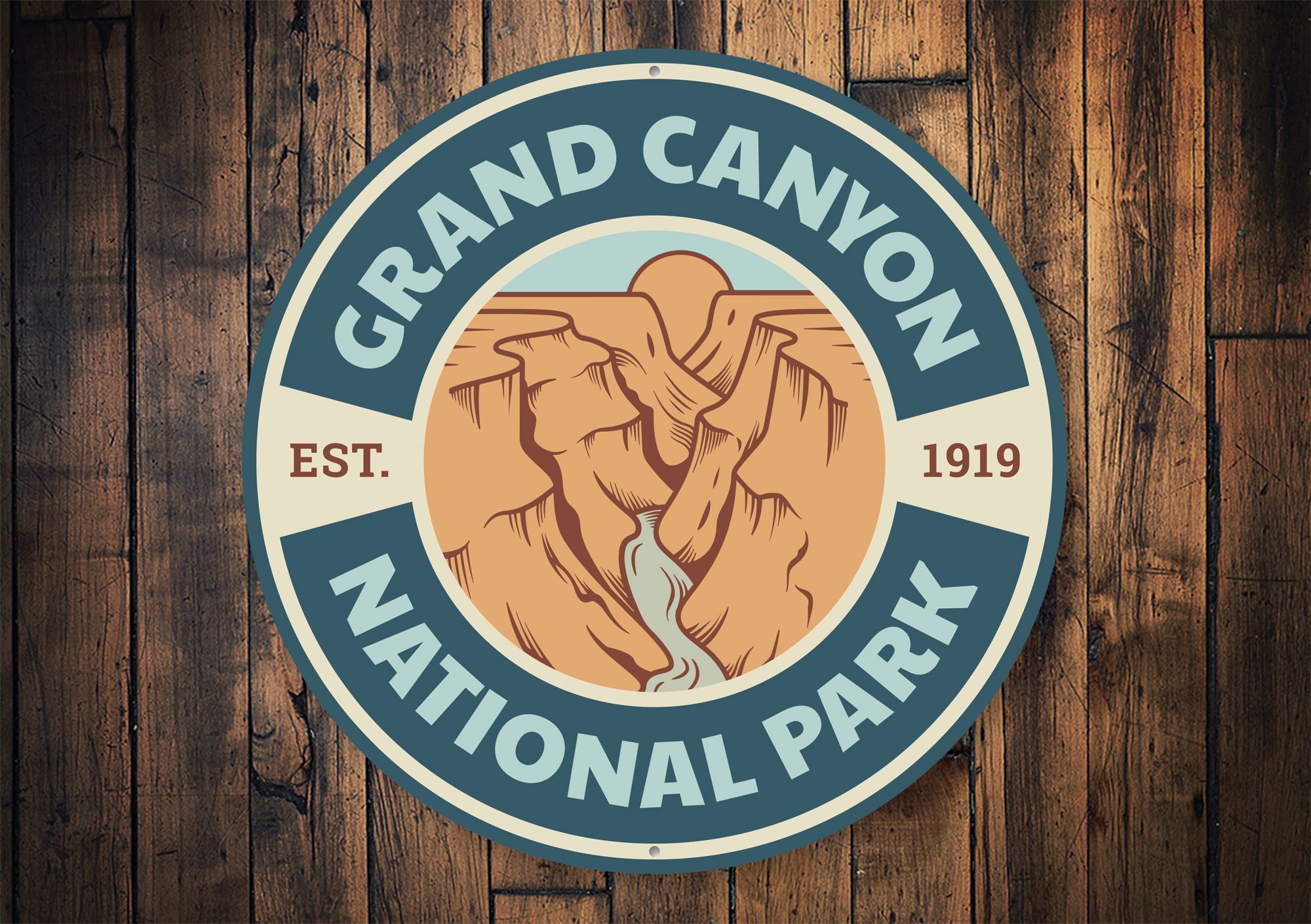 Grand Canyon National Park Sign made of high-quality aluminum, featuring vibrant colors and a scenic design, perfect for home decor.