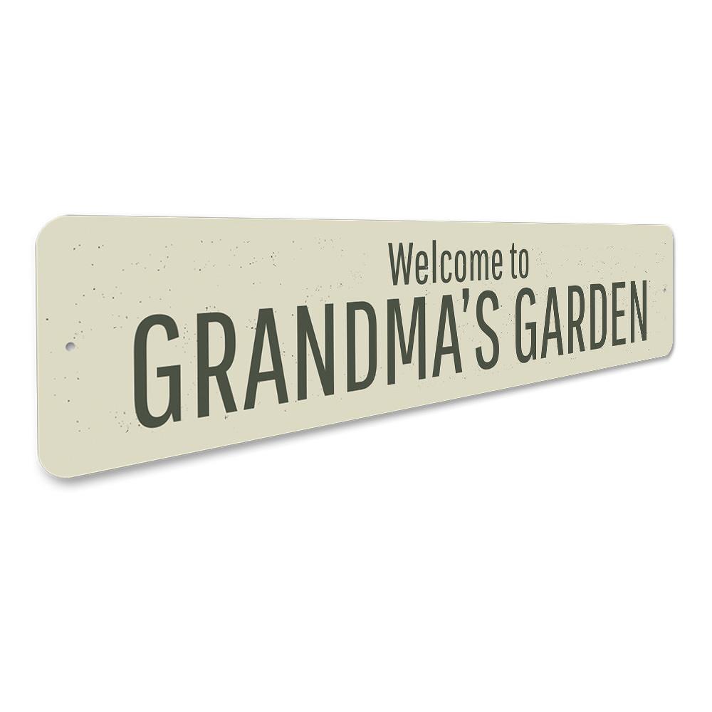 A beautifully crafted Grandma's Garden Sign made of high-quality aluminum, featuring customizable text and a charming design, perfect for home decor.