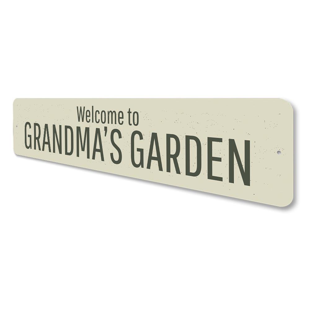 A beautifully crafted Grandma's Garden Sign made of high-quality aluminum, featuring customizable text and a charming design, perfect for home decor.