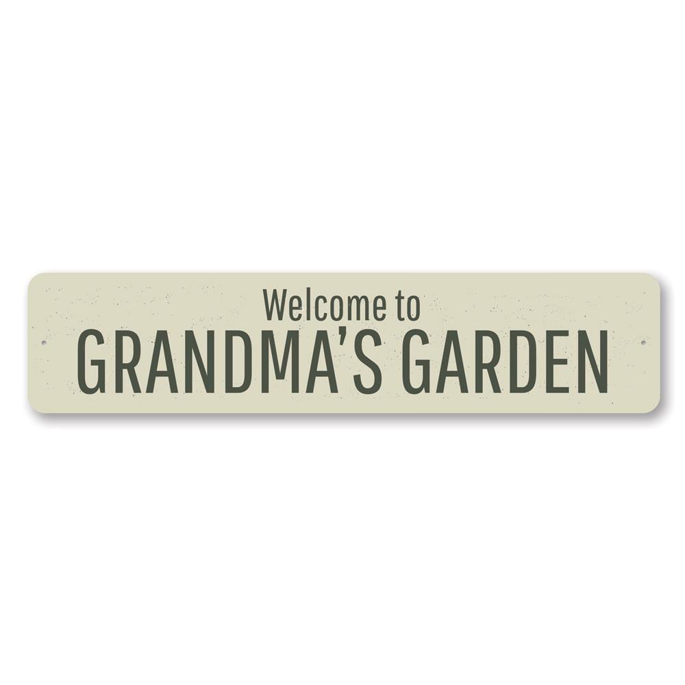 A beautifully crafted Grandma's Garden Sign made of high-quality aluminum, featuring customizable text and a charming design, perfect for home decor.