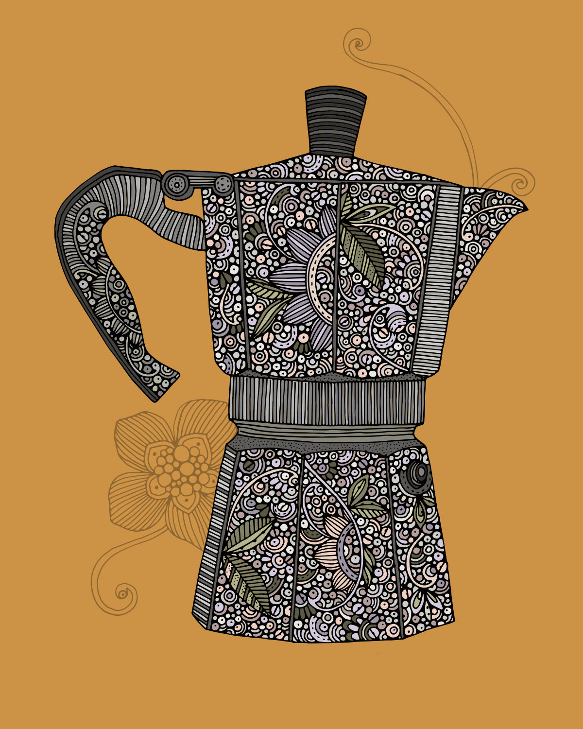 Greka archival art print featuring original pen and ink art with digital coloring, 8x10 inches on matte card stock.