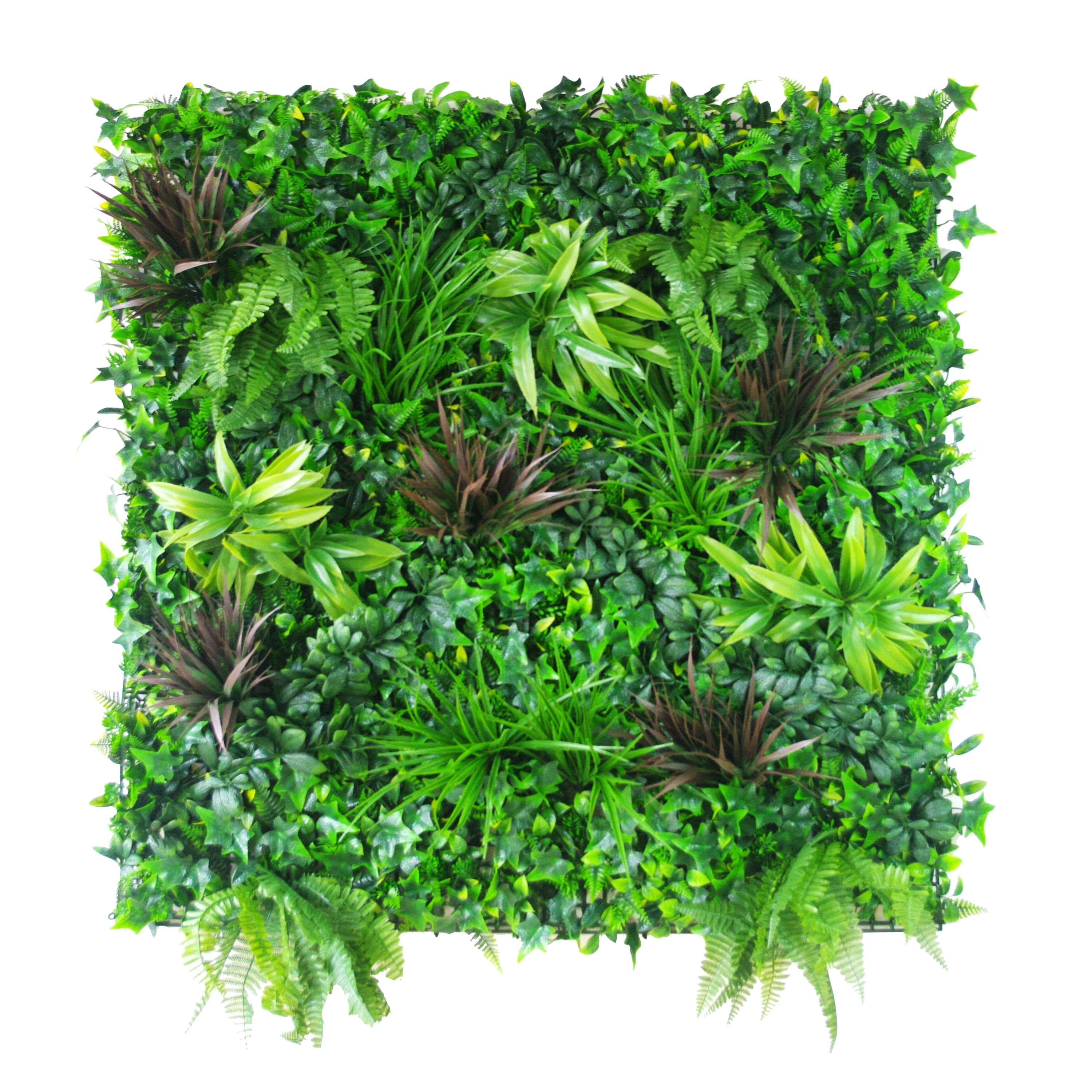 A lush Green Beet Artificial Vertical Garden showcasing a variety of realistic foliage, perfect for enhancing indoor and outdoor spaces.